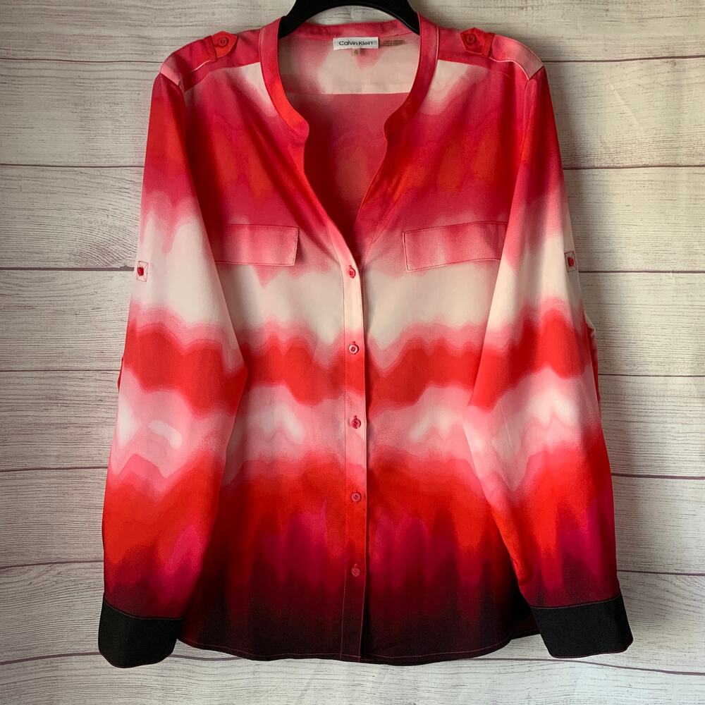 Calvin Klein Magenta Pink Ombre Gradient Button Up Shirt Long Sleeve Size XL